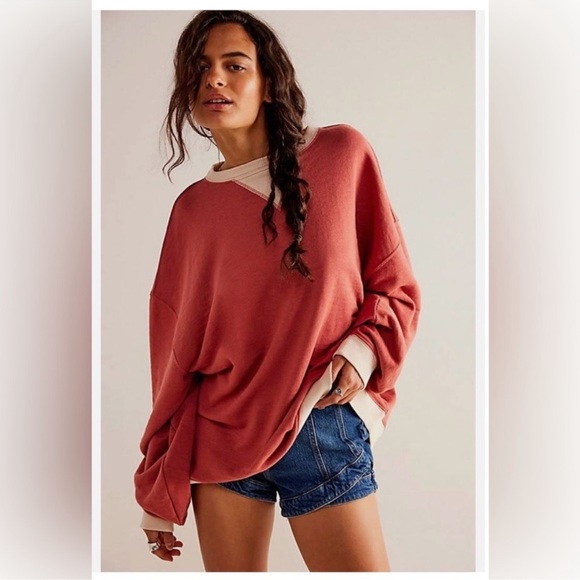 NWT Free People Classic Crew Colorblock Sweatshirt In Warmstone Combo - Picture 1 of 5